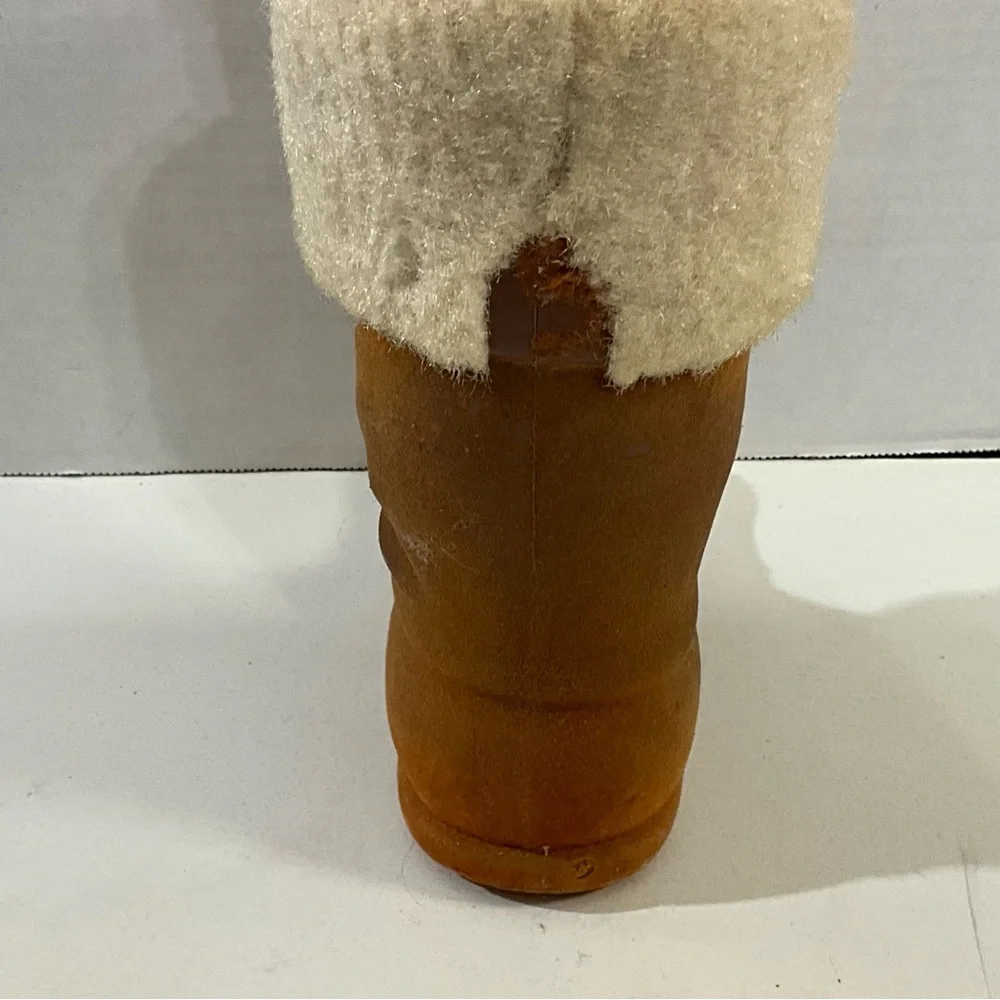 Vintage Christmas Flocked Santa in a Flocked Brown Boot MCM